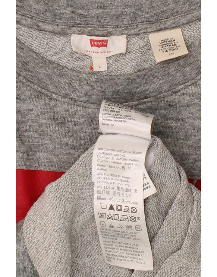 LEVI'S Womens Graphic Sweatshirt Jumper UK 16 Large Grey Flecked Cotton