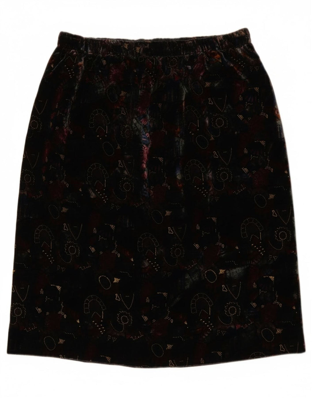 Gonna dritta in velluto con motivo astratto vintage da donna W28 nera media