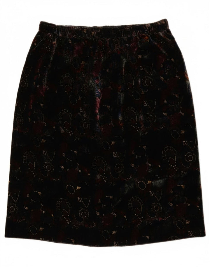 Gonna dritta in velluto con motivo astratto vintage da donna W28 nera media
