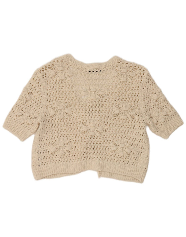Maglione cardigan a maniche corte corto da donna Zara UK 14 bianco medio floreale