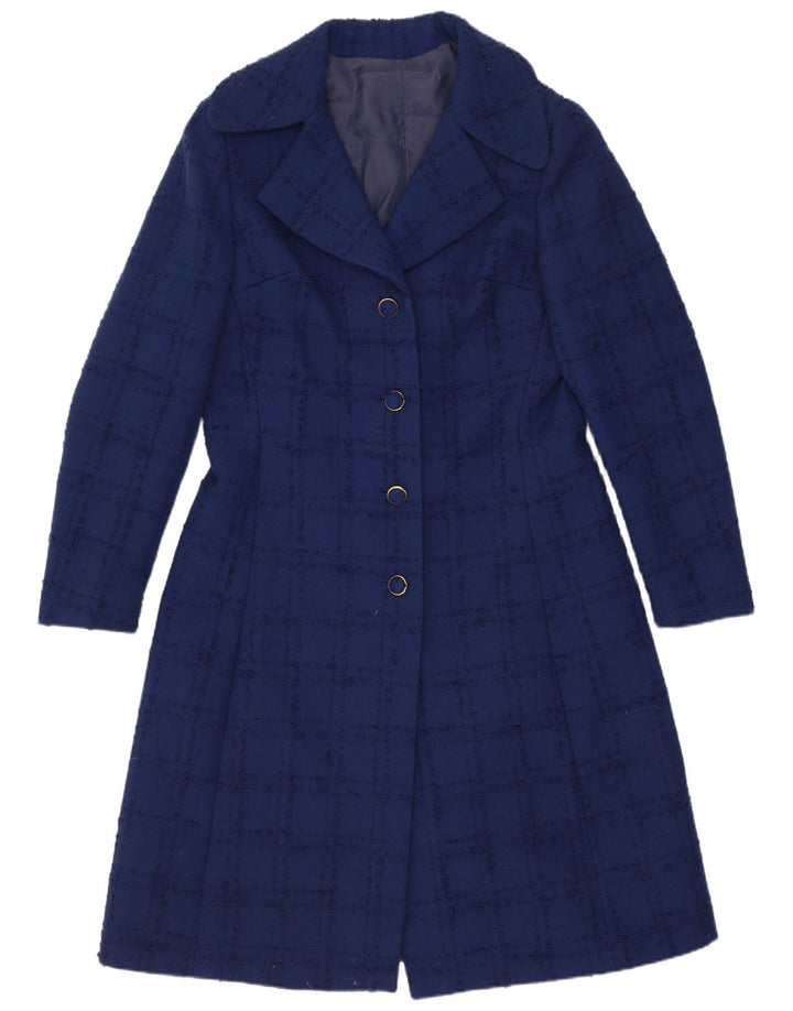 Cappotto da donna vintage UK 10 piccolo check blu navy
