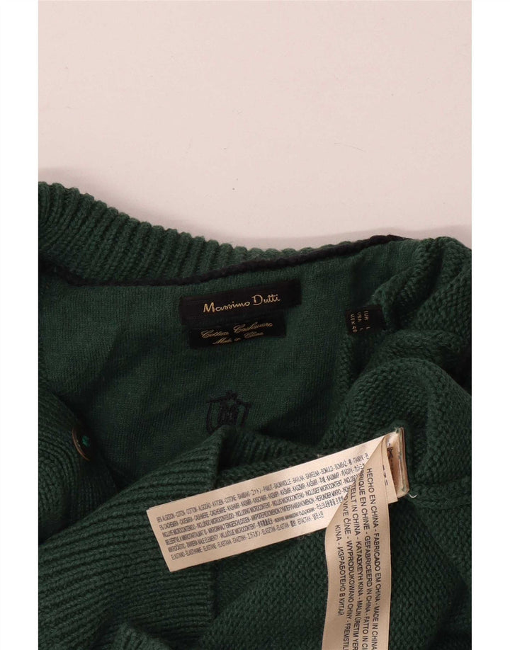 Massimo Dutti Maglione da uomo con bottoni e collo grande in cotone verde