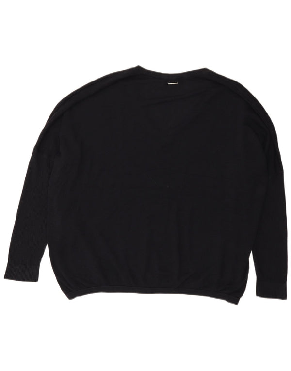 Dkny Womens Graphic Oversized V-Neck Jumper Sweater UK 14 Large Black