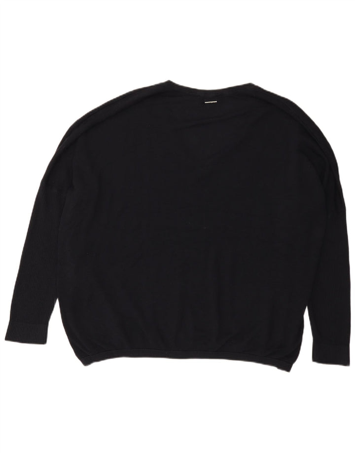 Maglione maglione oversize con scollo a V grafico da donna Dkny UK 14 grande nero