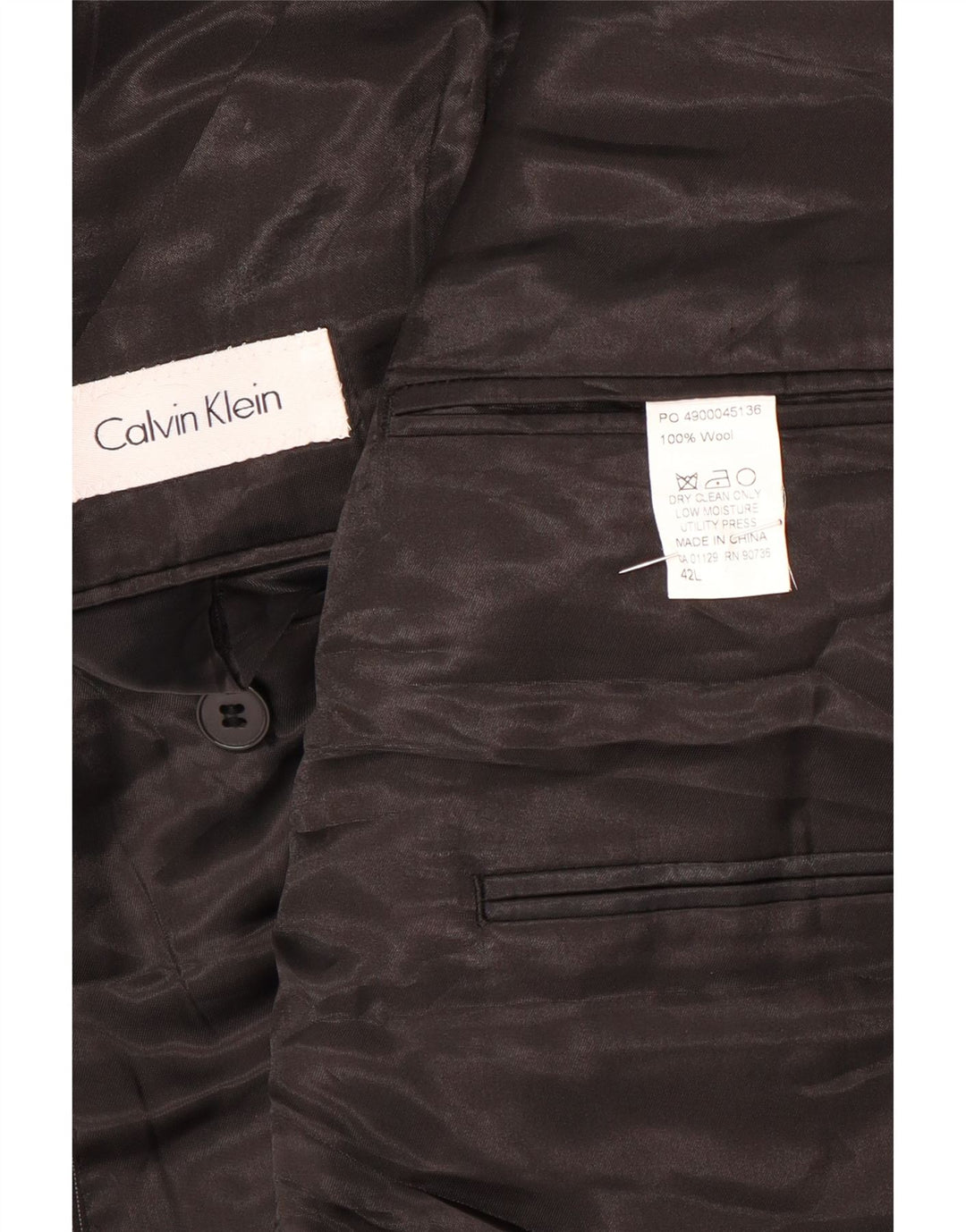 CALVIN KLEIN Giacca blazer da uomo a 2 bottoni UK 42 XL Lana gessata nera