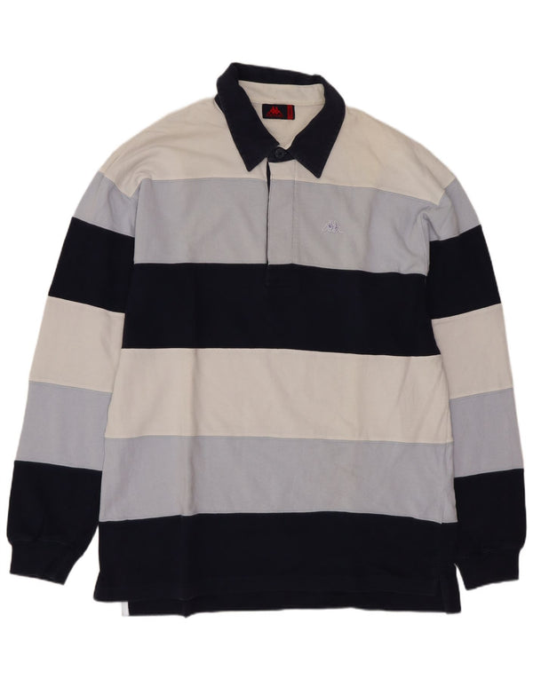 Polo da rugby da uomo a maniche lunghe Kappa in cotone a righe grandi blu