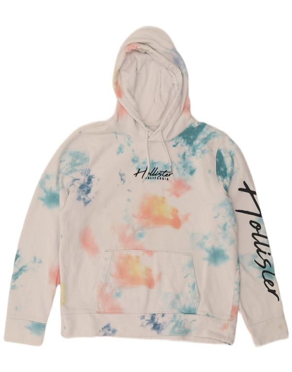 Felpa con cappuccio grafica Hollister da uomo, grande, in cotone tie-dye bianco