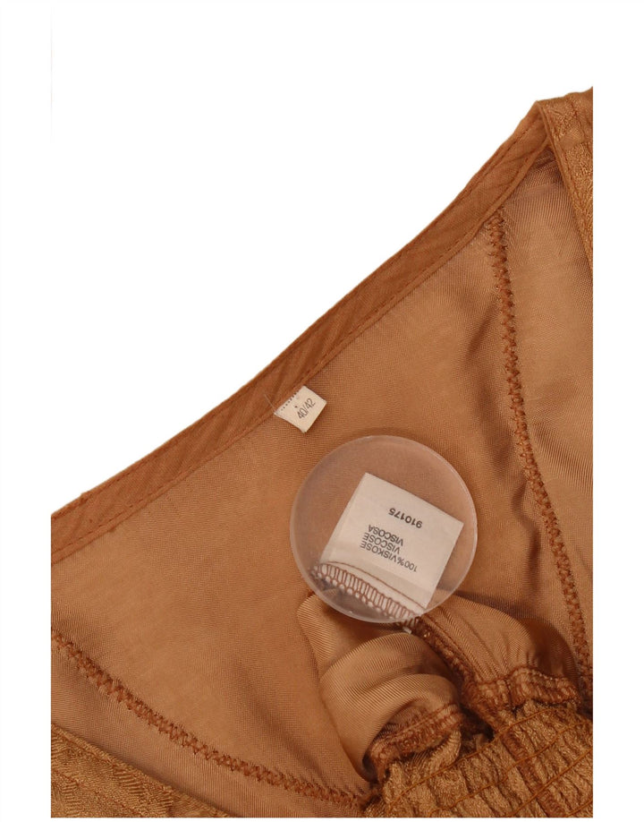 Camicetta a pipistrello da donna vintage con volant sul davanti EU 40/42 grande viscosa marrone