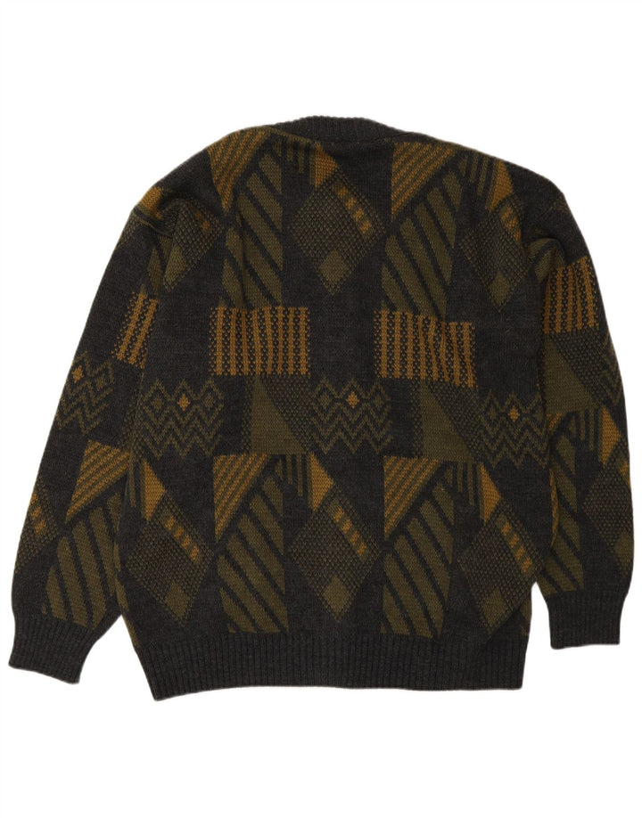 Maglione cardigan da uomo vintage grande poliacrilico geometrico grigio