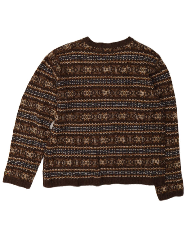 Maglione maglione con scollo a V da donna Tommy Hilfiger UK 14 Large Marrone Fair Isle