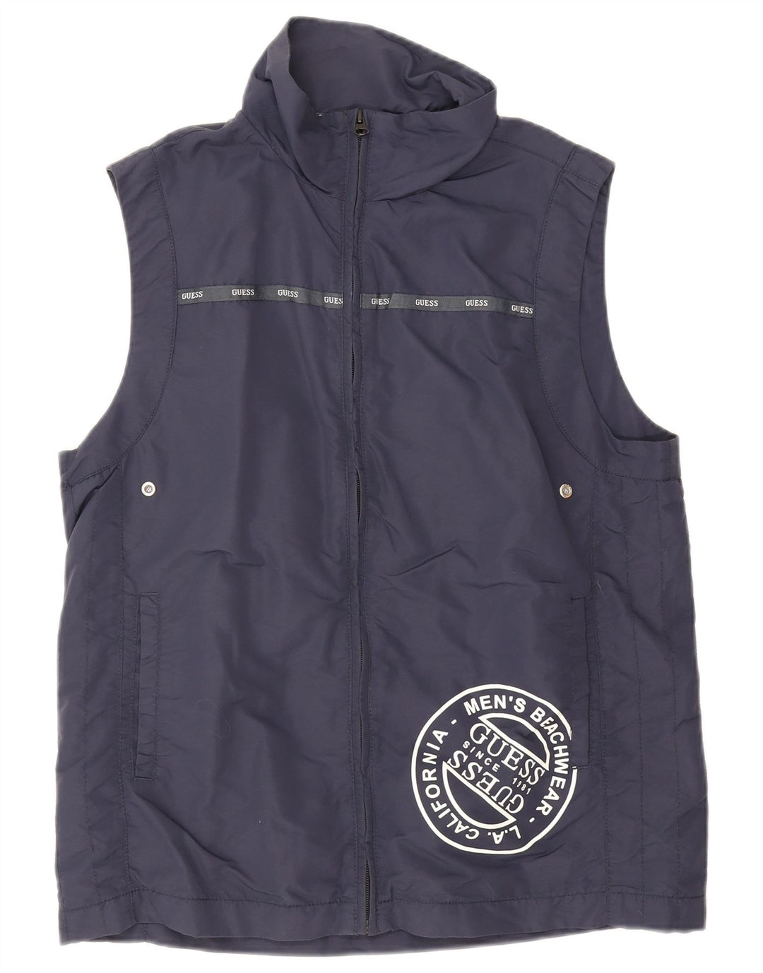 Guess Giacca da ginnastica senza maniche con grafica da uomo XL Poliestere blu navy