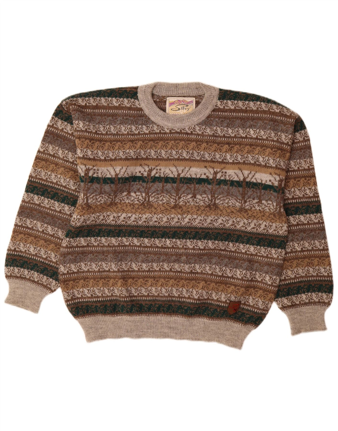 Maglione maglione girocollo da uomo Silvy IT 48 Lana di alpaca Fair Isle grigio medio
