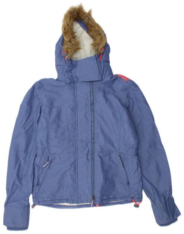 Giacca a vento con cappuccio grafica da donna SUPERDRY UK 14 Blu medio