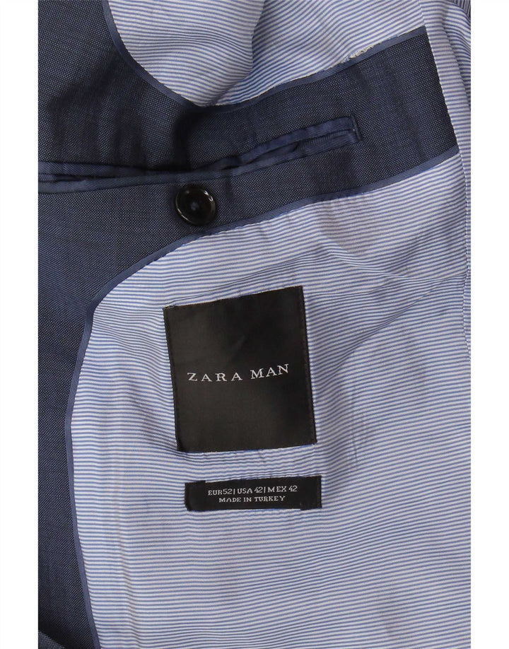 Giacca blazer da uomo a 2 bottoni Zara EU 52 grande in lana blu navy