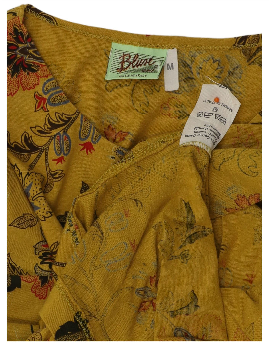 Camicetta da donna VINTAGE Top UK 12 Cotone floreale giallo medio