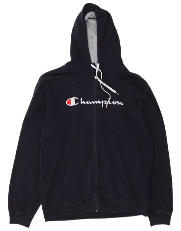 Maglione con cappuccio e zip grafica da uomo Champion 2XL cotone blu navy
