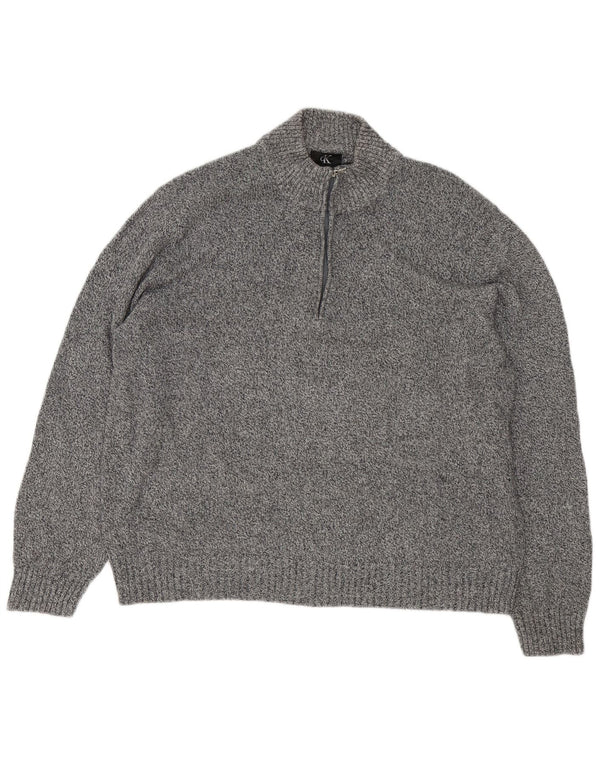 Maglione maglione con zip da uomo Calvin Klein 2XL cotone chiazzato grigio