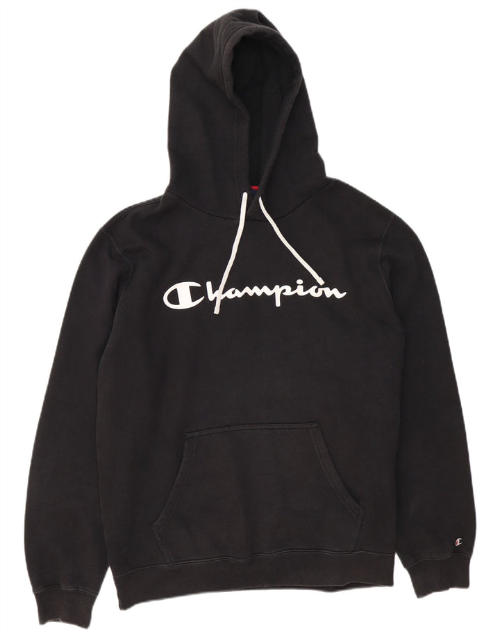 Felpa con cappuccio grafica da uomo Champion Large nera