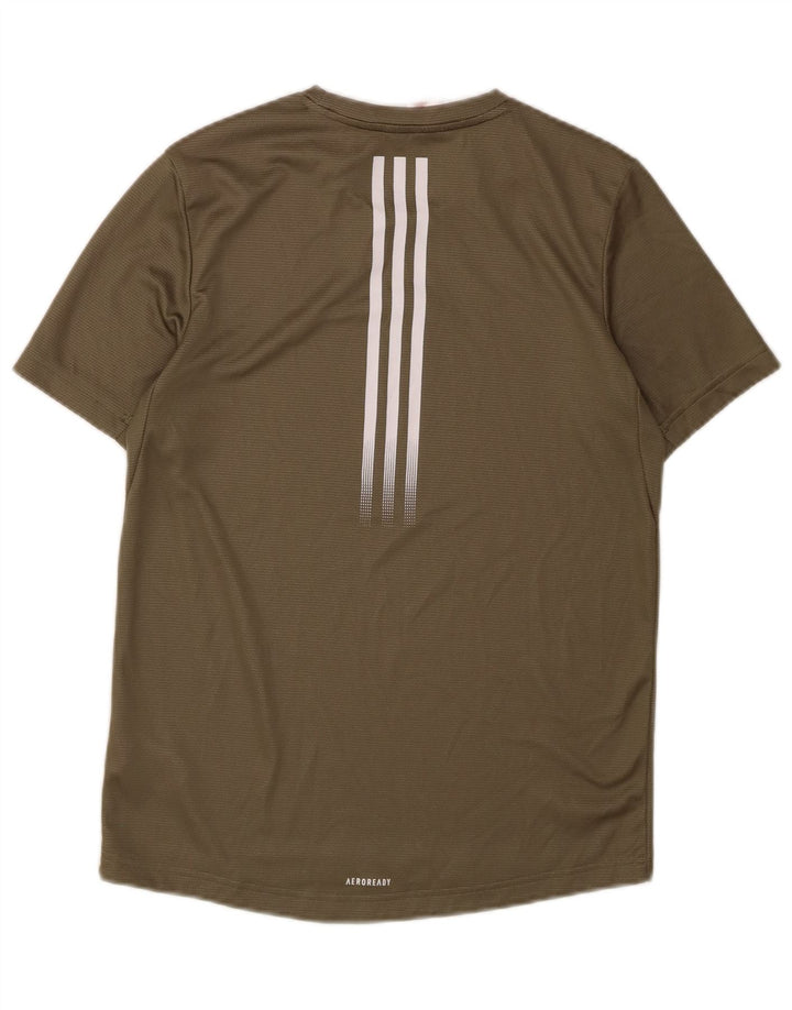 ADIDAS Boys Aeroready T-Shirt Top 13-14 Years Khaki Polyester