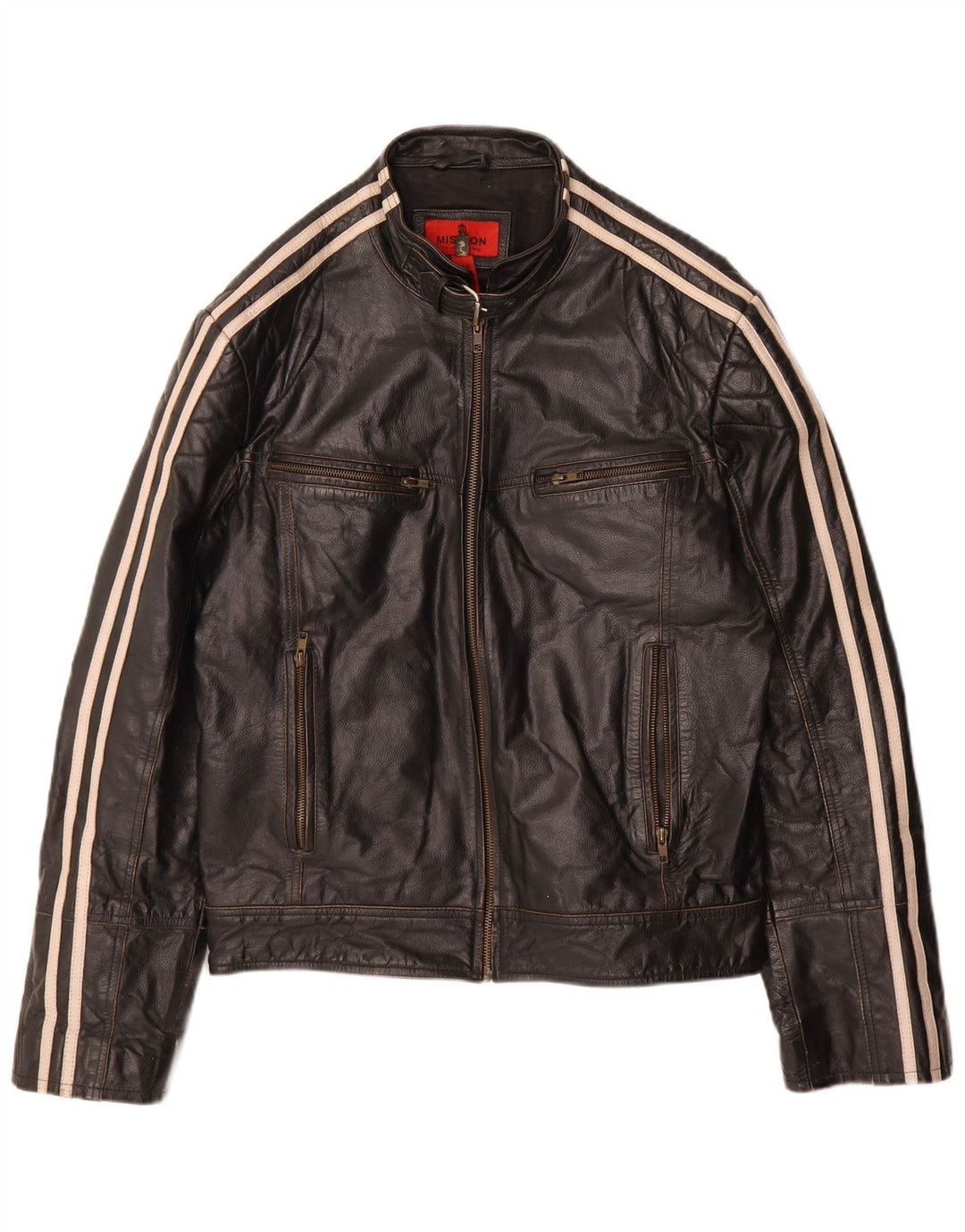 Giacca in pelle Moto Racer da donna Mission UK 40 Grande pelle a righe nere