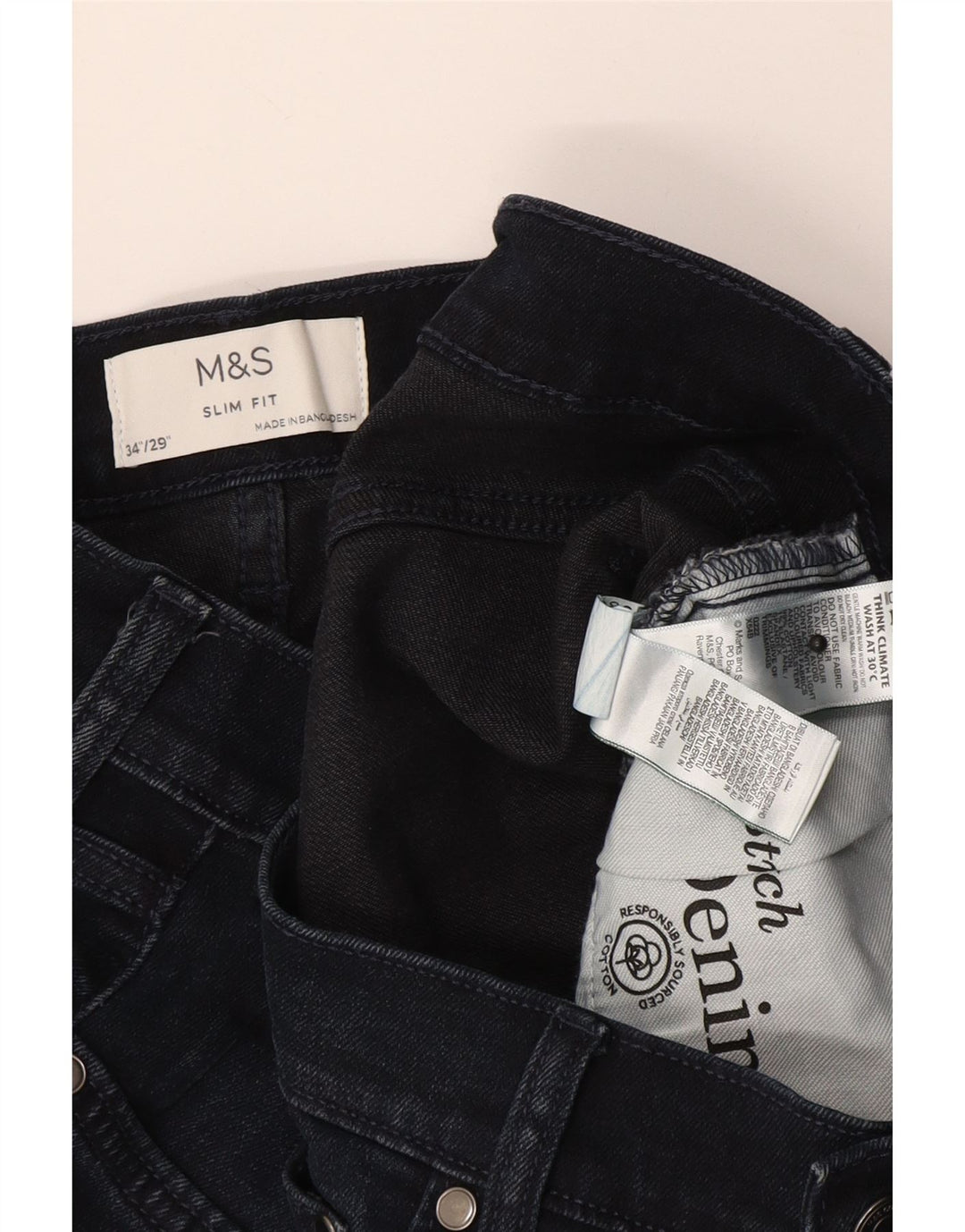 Jeans slim da uomo Marks & Spencer W34 L29 cotone blu navy