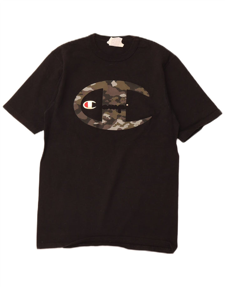 T-shirt grafica da uomo CHAMPION Top piccola in cotone nero