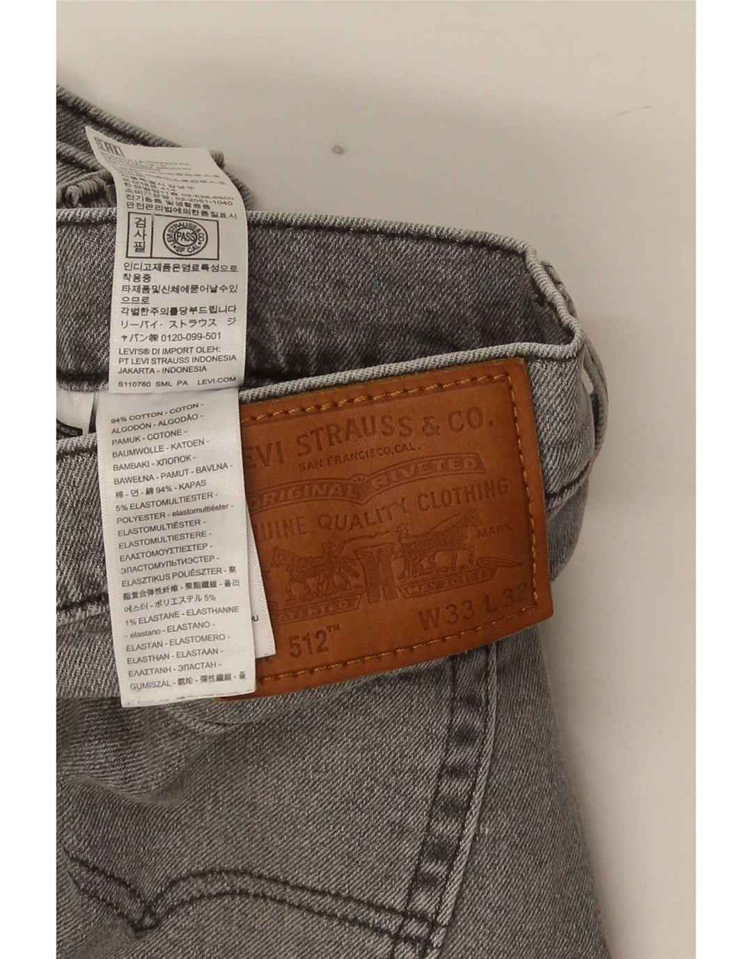 Levi's Uomo 512 Jeans affusolati slim W33 L32 Cotone grigio