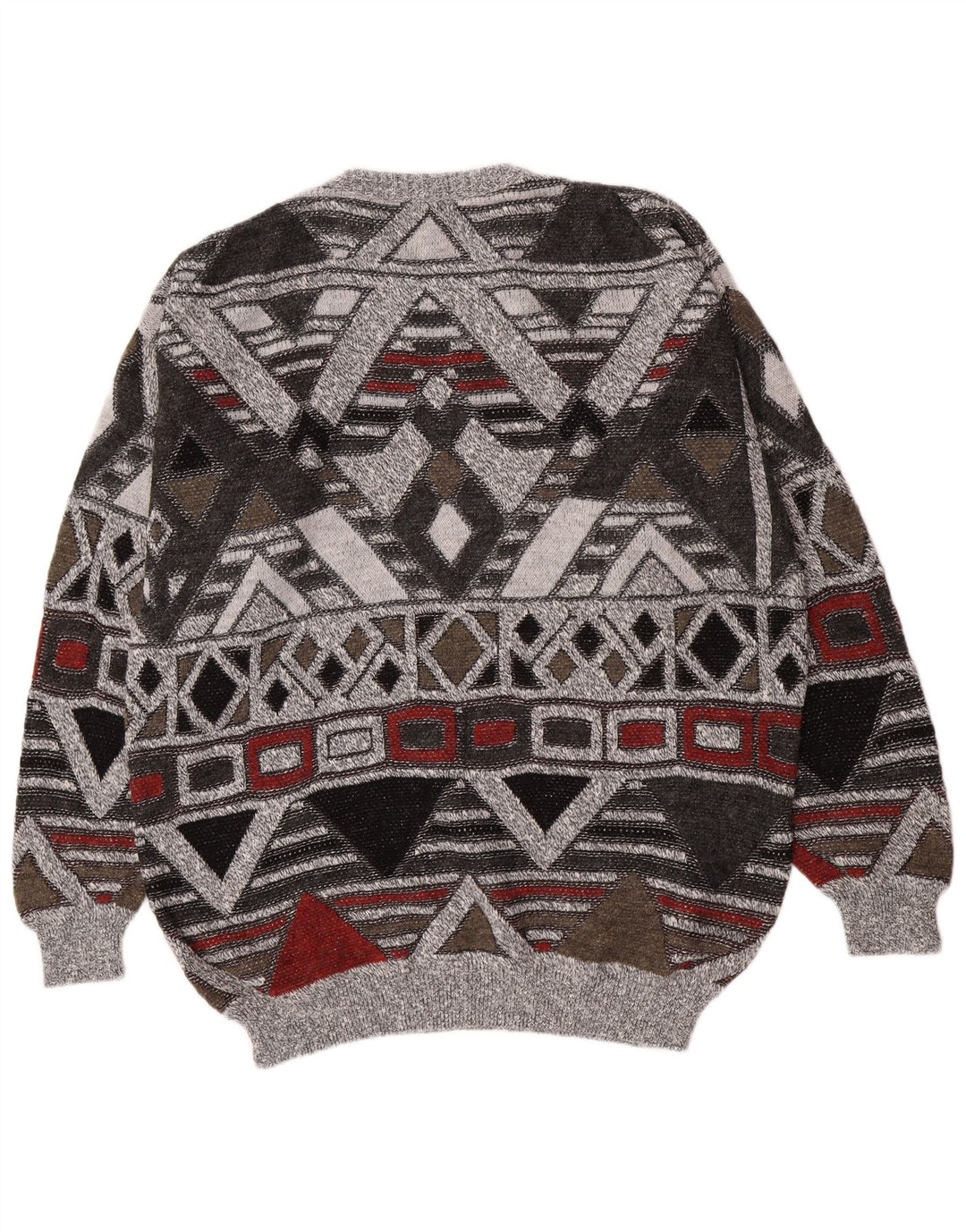 Maglione maglione girocollo da uomo vintage UK 38/40 Grigio medio geometrico
