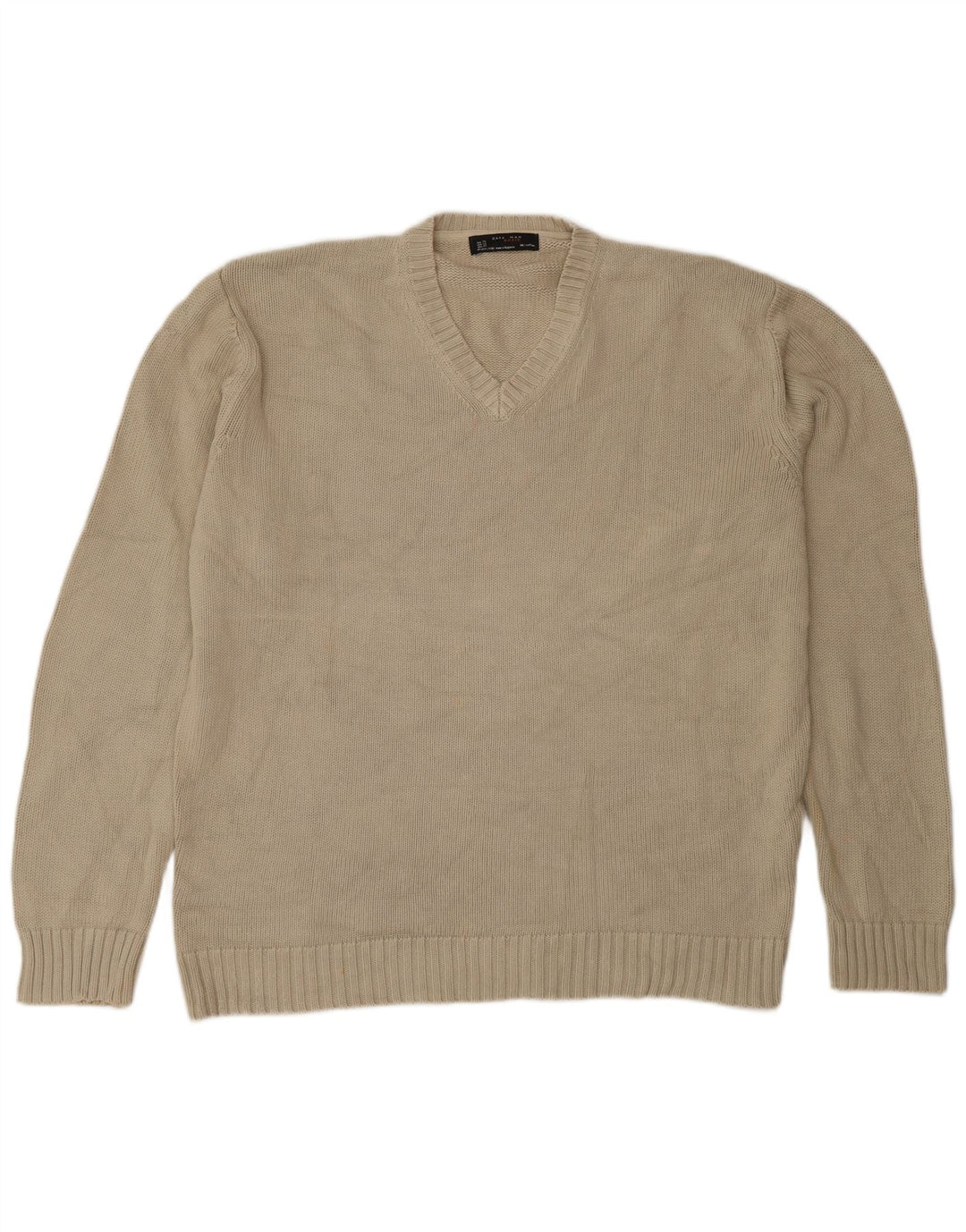 Maglione Zara da uomo con scollo a V XL in cotone beige