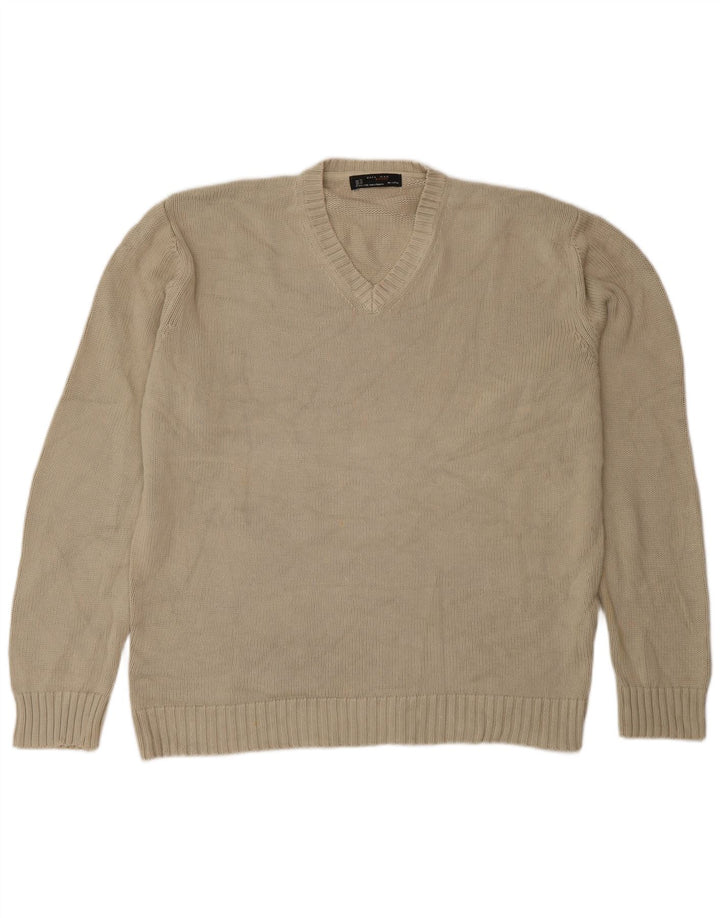 Maglione Zara da uomo con scollo a V XL in cotone beige