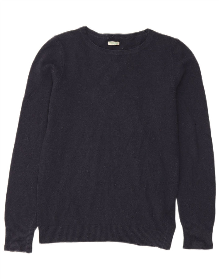BENETTON Maglione da uomo con scollo a barca piccolo in lana vergine blu navy
