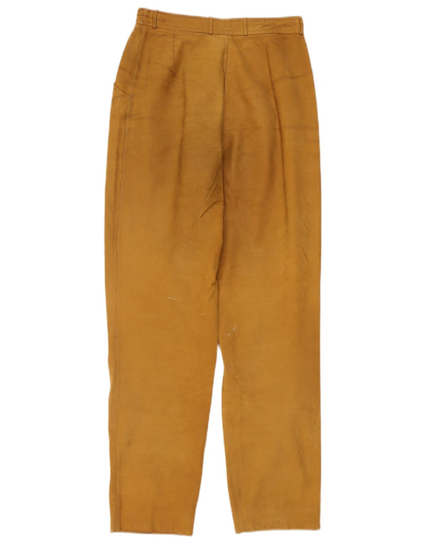 Pantaloni vintage in pelle da donna a vita alta IT 42 medi W26 L30 Beige
