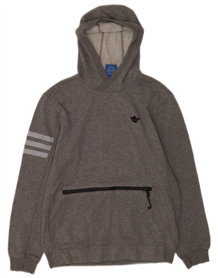 Felpa con cappuccio da uomo Adidas in cotone chiazzato grigio medio