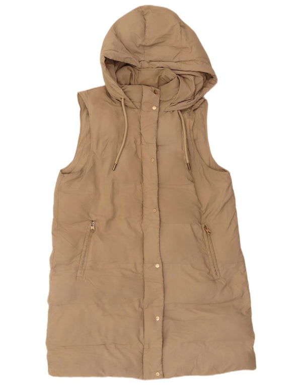 Cappotto imbottito senza maniche con cappuccio da donna Zara UK 16 grande poliestere beige