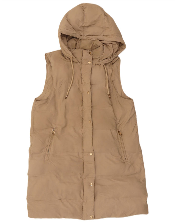 Cappotto imbottito senza maniche con cappuccio da donna Zara UK 16 grande poliestere beige
