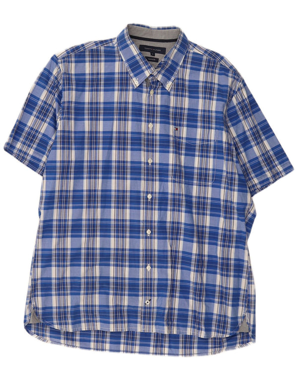 TOMMY HILFIGER Camicia da uomo a maniche corte personalizzata XL in cotone a quadri blu