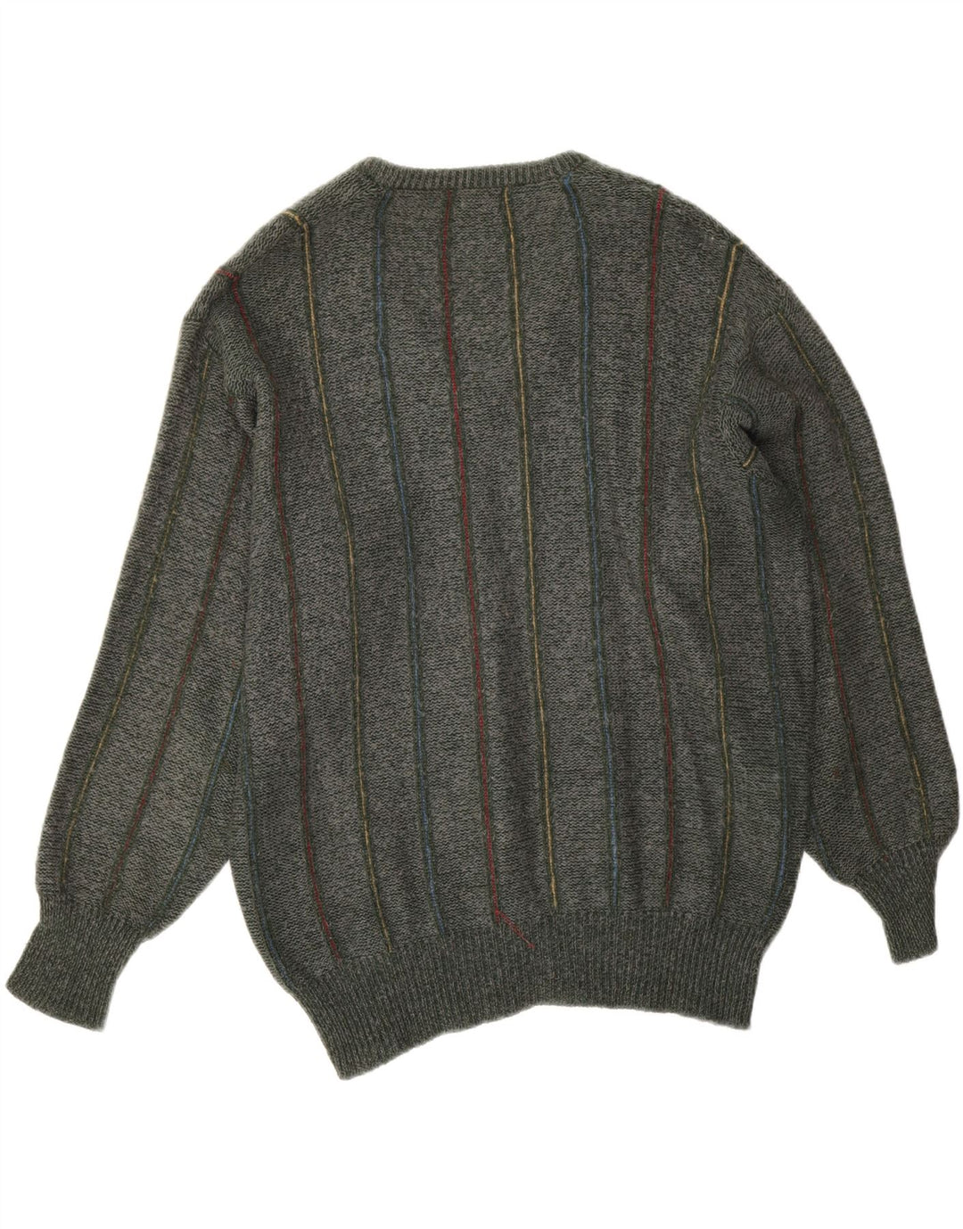 Maglione vintage da uomo con scollo a V XL a righe kaki