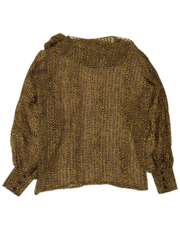 Top camicetta a maniche lunghe da donna vintage UK 16 grande stampa animalier verde