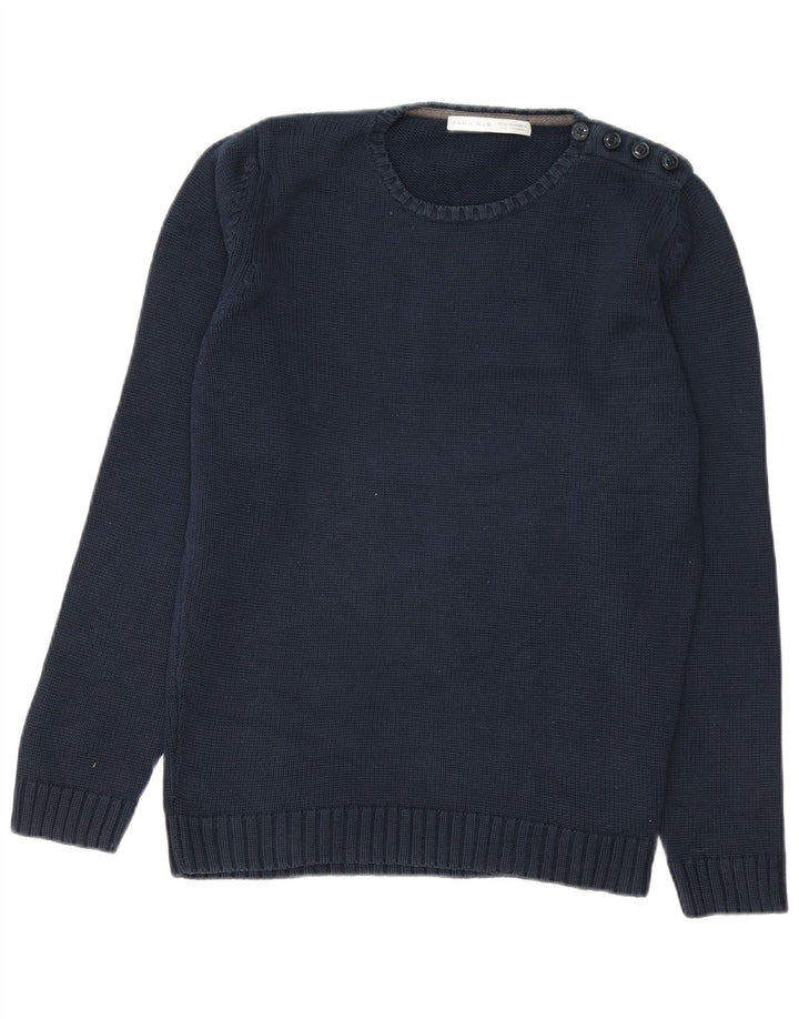 Maglione ZARA da uomo girocollo in cotone blu navy medio