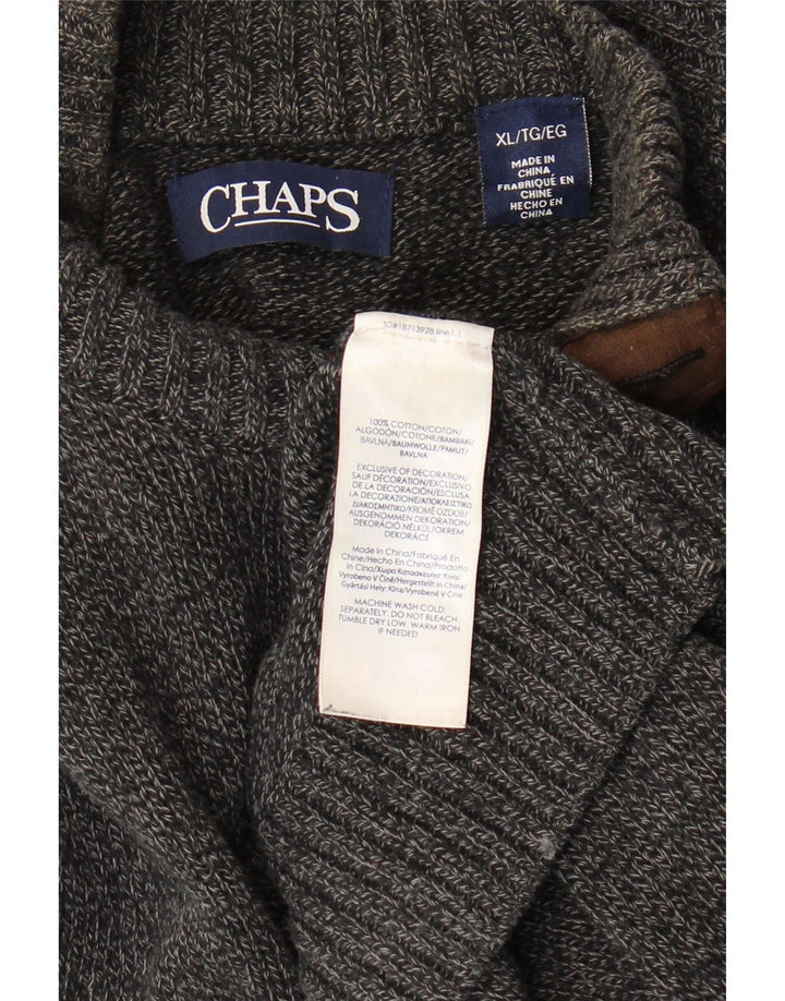 CHAPS Maglione da uomo con collo a bottoni XL in cotone chiazzato grigio
