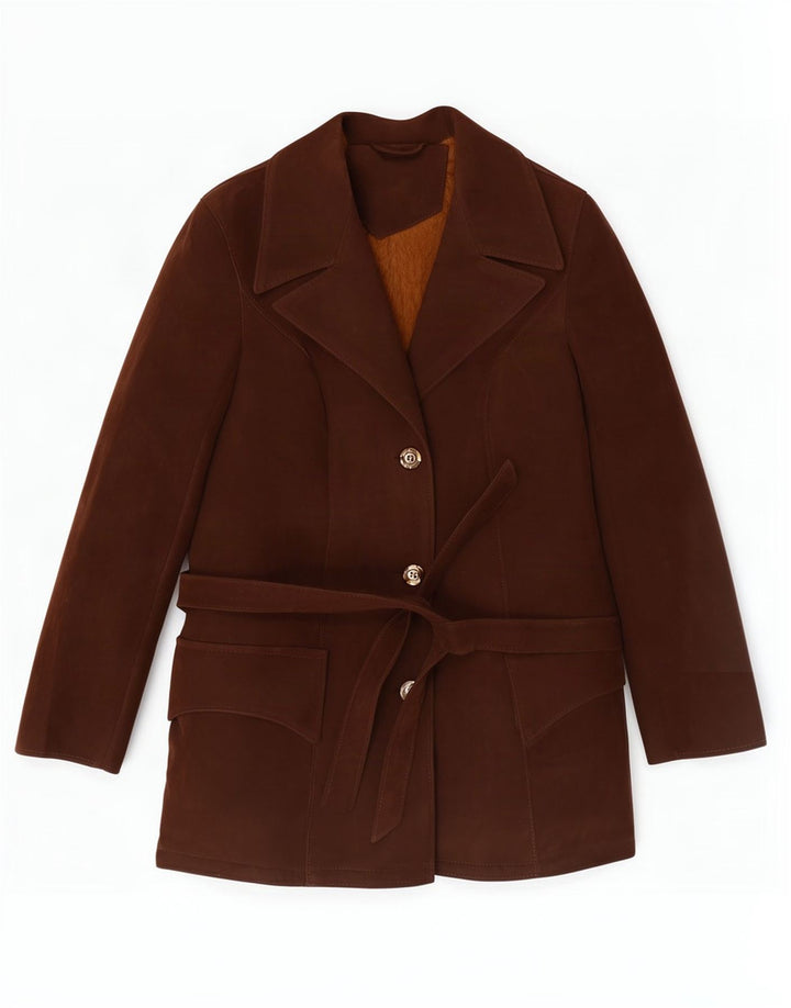 Giacca vintage in pelle scamosciata da donna UK 14 Marrone medio