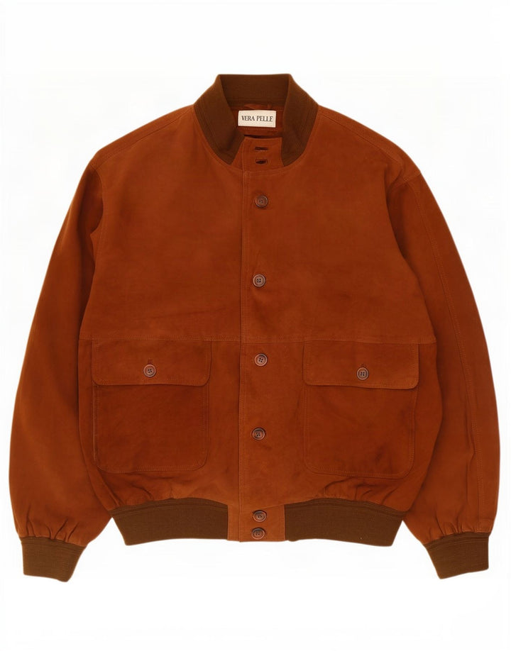 Giubbotto bomber in pelle scamosciata vintage da uomo UK 42 XL in pelle marrone