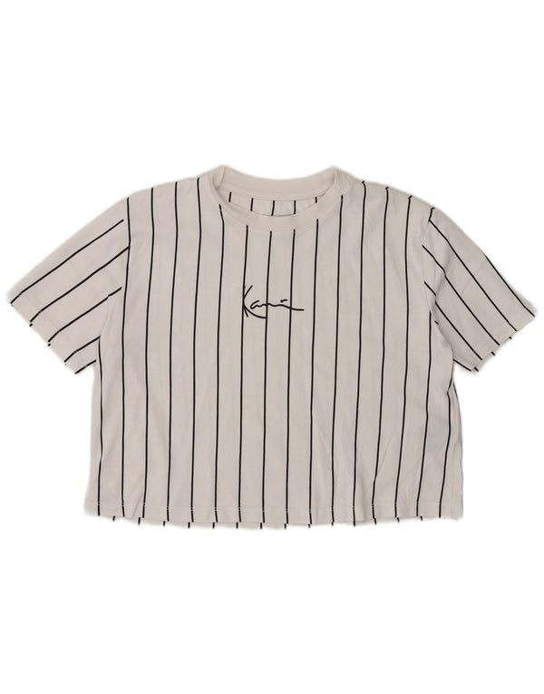 Karl Kani T-shirt grafica oversize corta da donna Top UK 6 XS a righe bianche