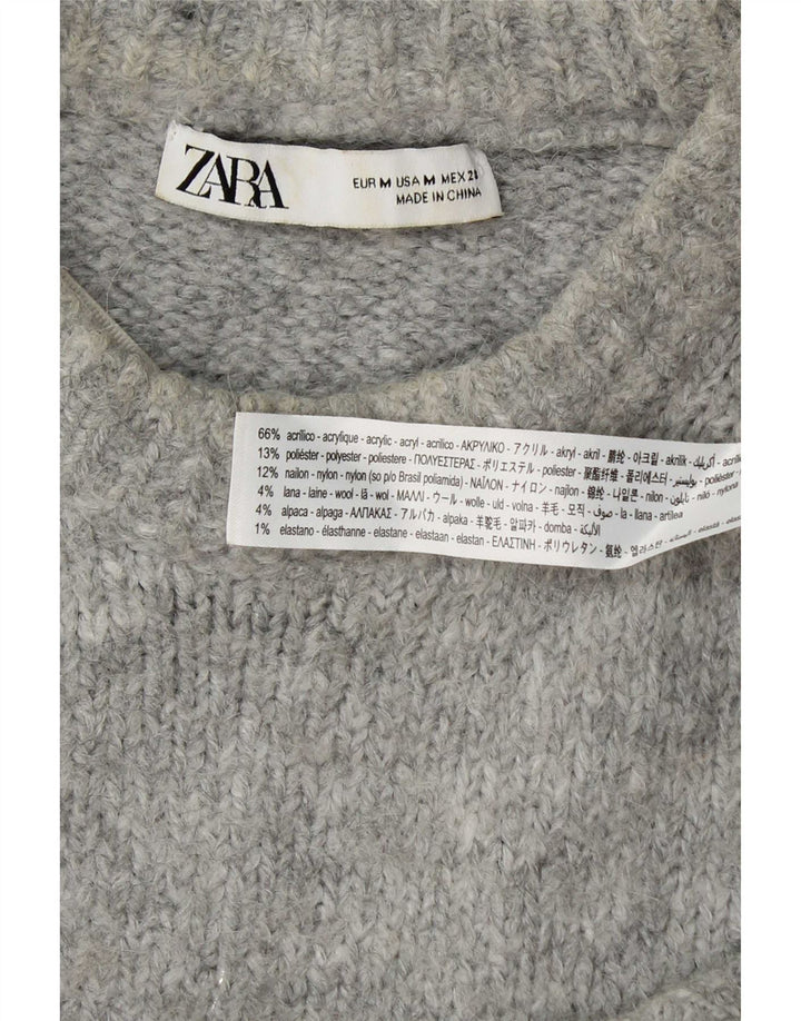 Maglione girocollo oversize da donna Zara UK 14 Acrilico grigio medio