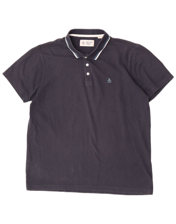 Polo da uomo Penguin grande in cotone a righe blu navy
