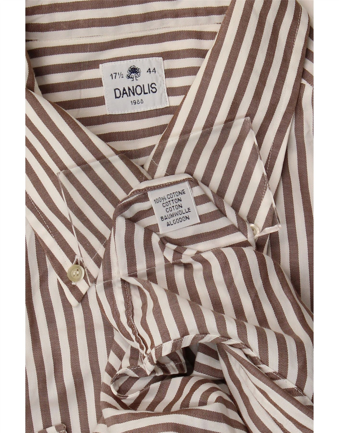 Camicia da uomo Danolis taglia 44 17 1/2 XL cotone a righe marrone