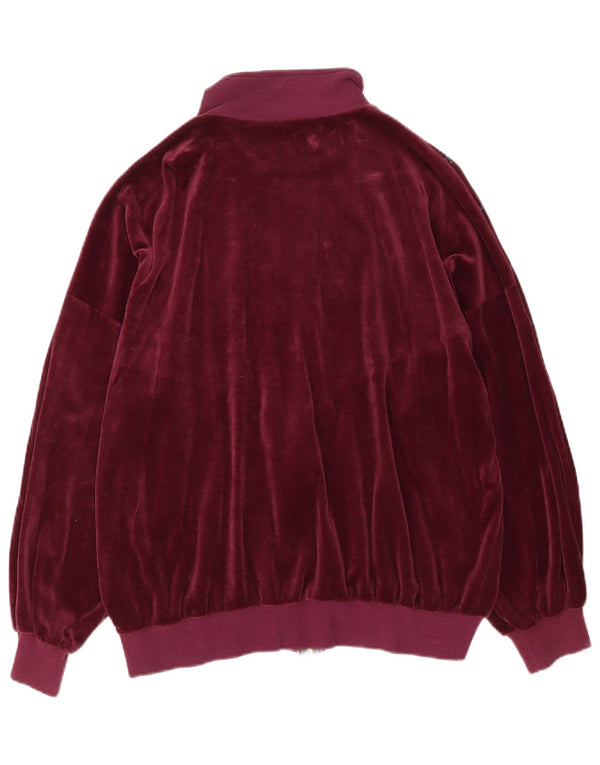 Giacca da ginnastica vintage da donna in velluto UK 20 2XL a righe bordeaux