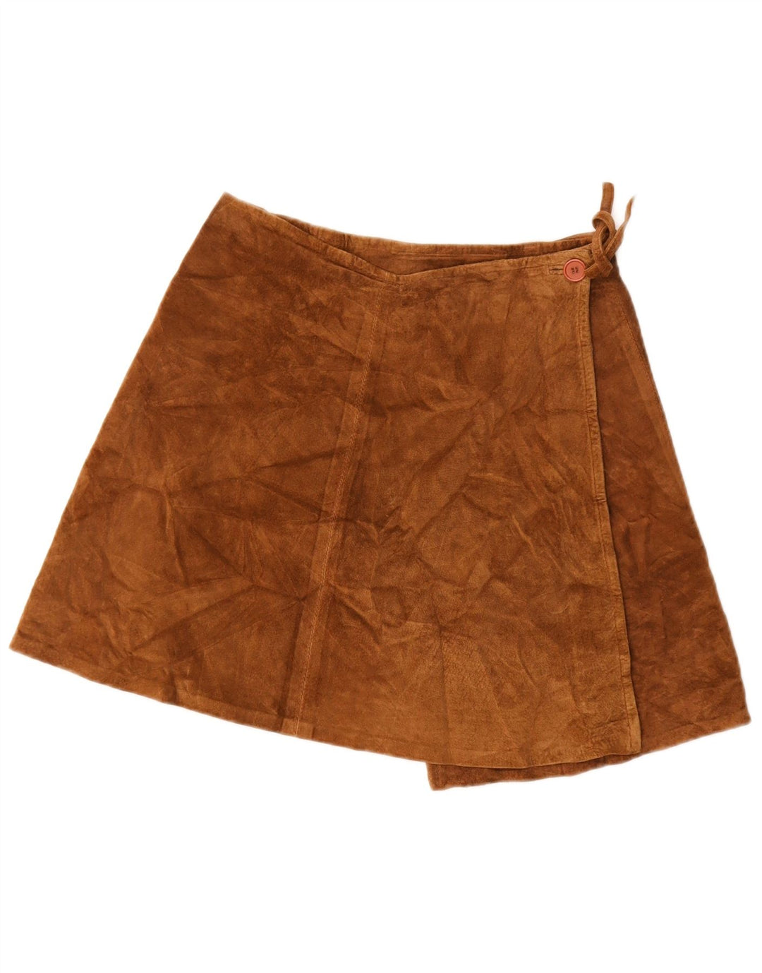 Gonna a portafoglio vintage in pelle scamosciata da donna IT 46 grande W32 marrone