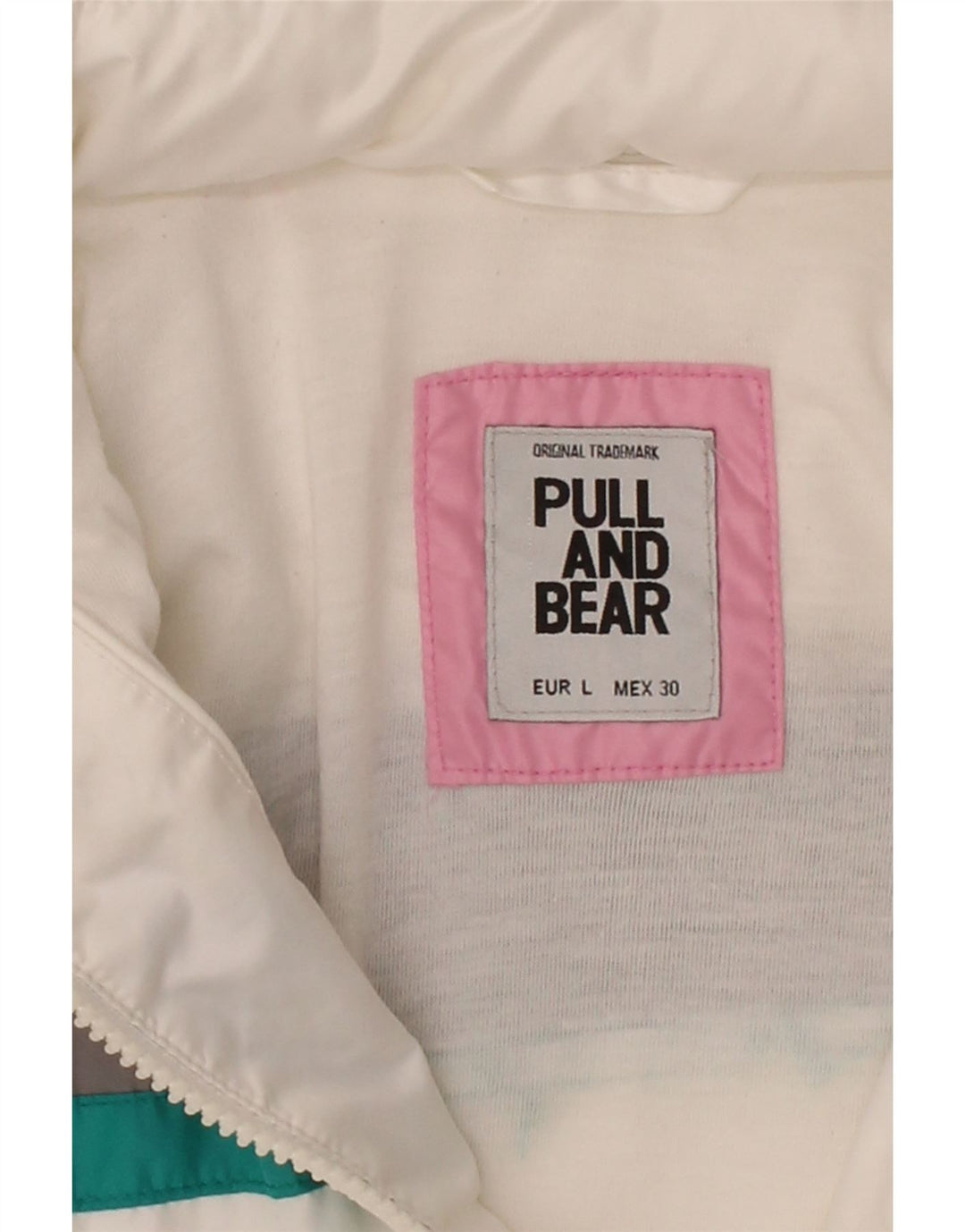 PULL & BEAR Womens Hooded Tracksuit Top Jacket UK 16 Large White Striped Vintage Pull & Bear and Second-Hand Pull & Bear from Messina Hembry 