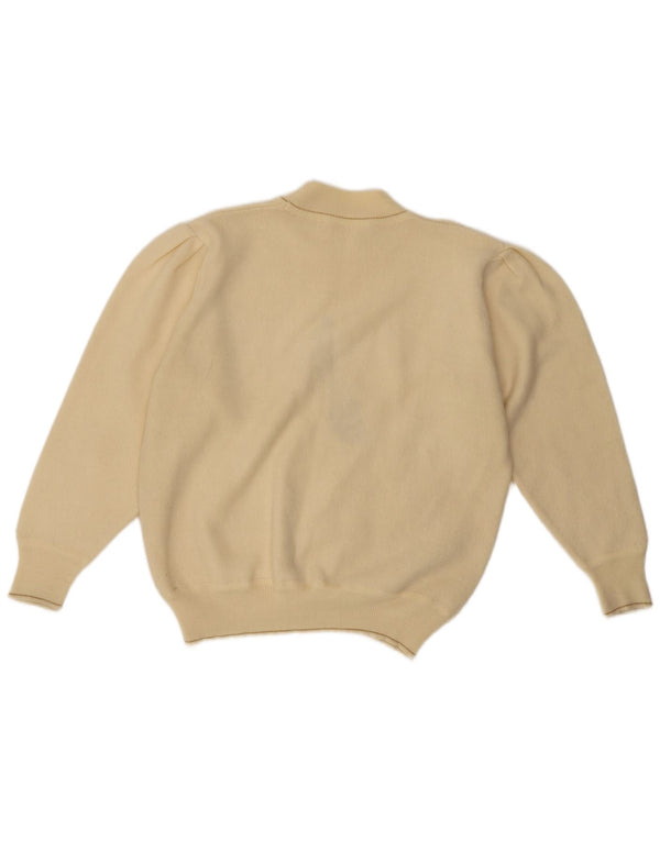 Maglione vintage da donna con collo alto e grafica UK 18 XL Beige